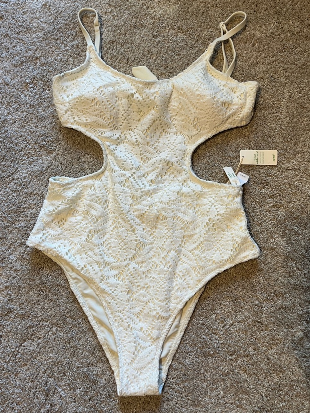Aerie Off White Crochet Bathing suit sz Large